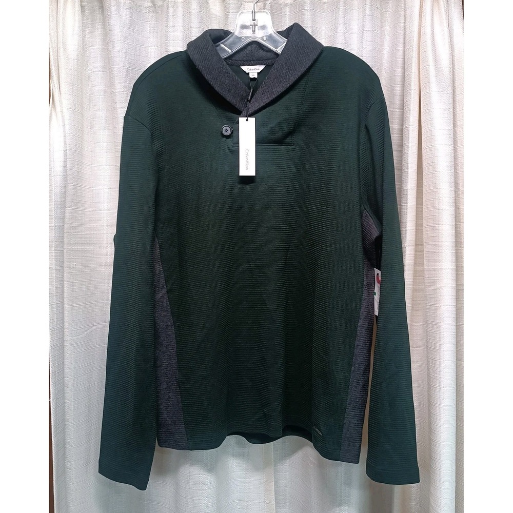 Calvin Klein Mens L V-Neck Pullover 100% Cotton Sweater Shirt‎ Green NWT Preppy